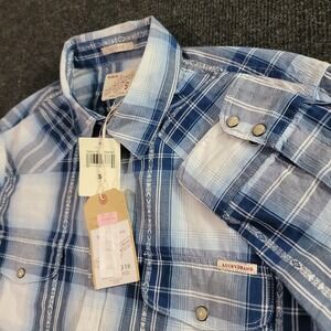 Lucky Brand Men's Western Shirt Small Blue Plaid Pearl Snap‎ Long Sleeve NWT